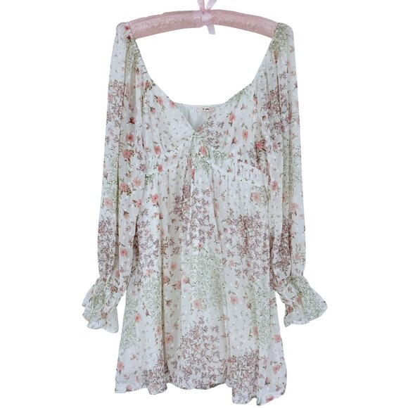 Francesca’s Floral Empire Waist Babydoll Dress • Cottagecore Coquette Dollette M - Picture 12 of 16